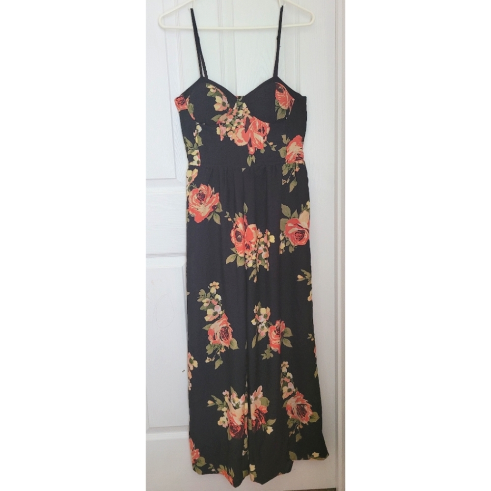 Band of Gypsies Black Floral Jumpsuit medium